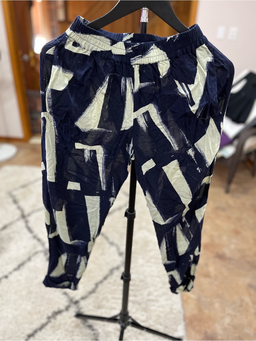 French Connection Navy and Cream Abstract Joggers